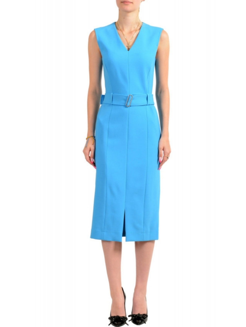 Hugo Boss Dadorina Pencil Dress Size 6 Blue Sleeveless Quiet Luxury Day To Night